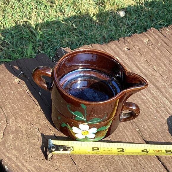 Vintage Japan Mini Creamer & Sugar, Brown Floral Hand-Painted, 1950s–70s - Picture 5 of 5